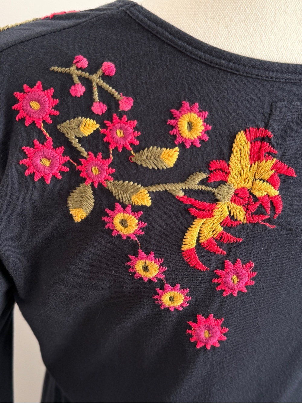 Johnny Was Black Embroidered V-Neck Smocked Cotton Midi Dress Size M - Picture 7 of 14